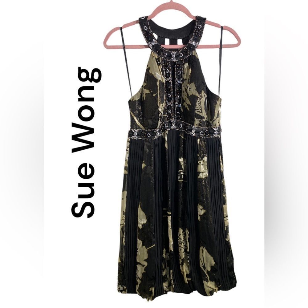 Sue Wong Printed‎ Mini Dress with rhinestones Sz 2